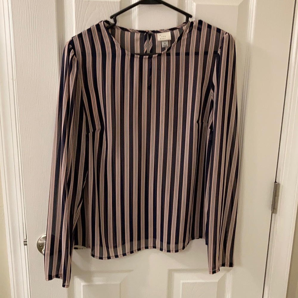 Structured sheer blue and pink blouse